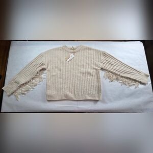 Elegant Fringe Cream Sweater